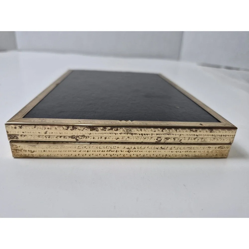 Vintage Gold Metal Double Picture Frame Folding Hinged 4x6 Tabletop etched Edge